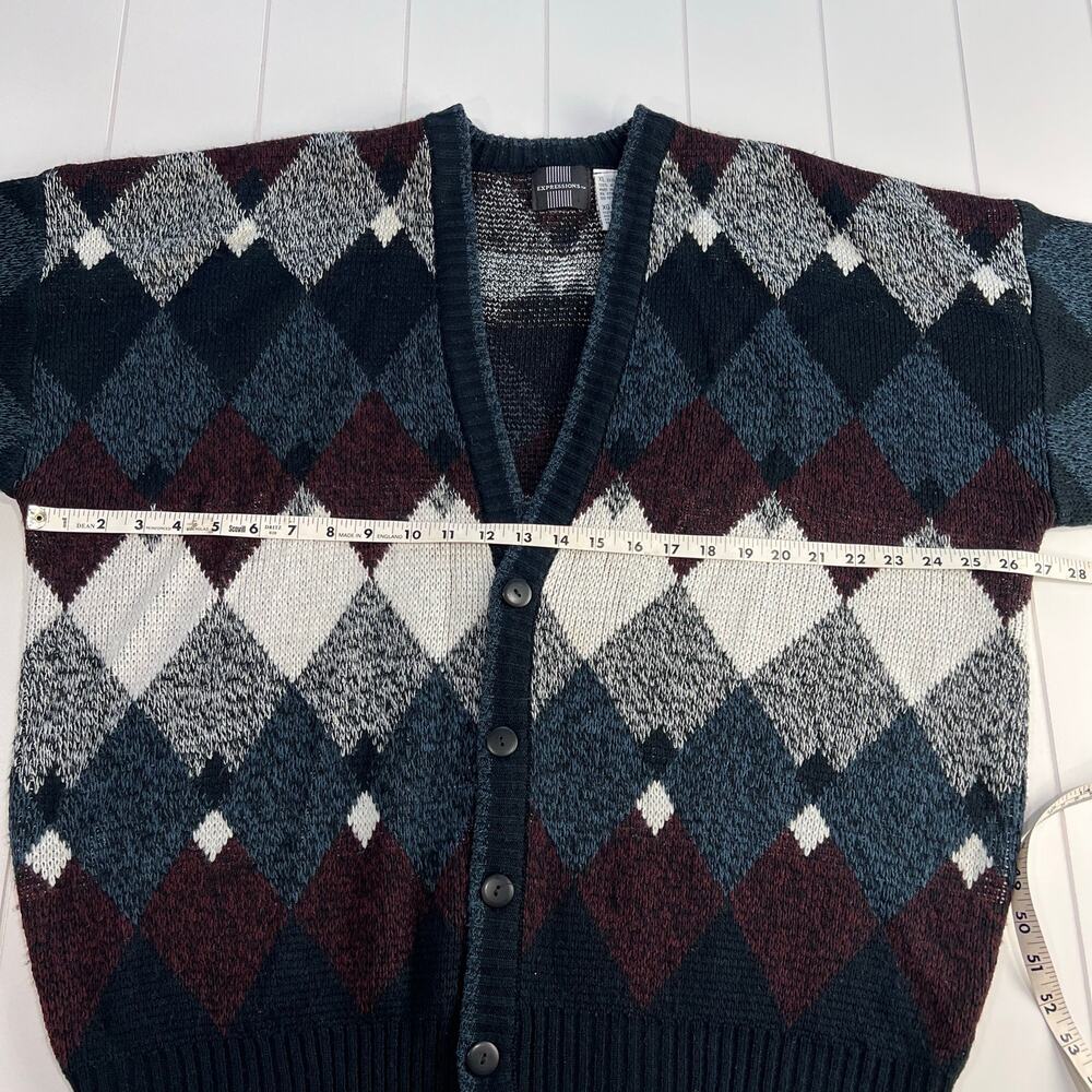 Expressions Vintage Diamond Knit Acrylic Cardigan Sweater Men's size XL Blue - Picture 5 of 5